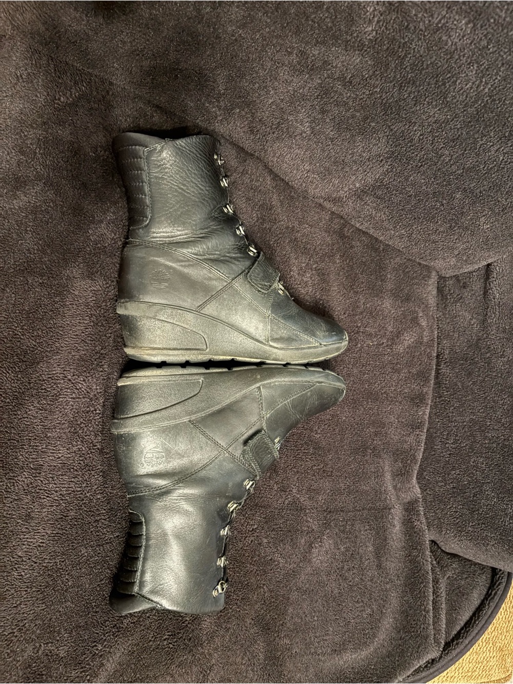 Timberland Lace-Up Wedge black Leather Combat boots with strap womens 8.5M 96347 - Picture 4 of 8